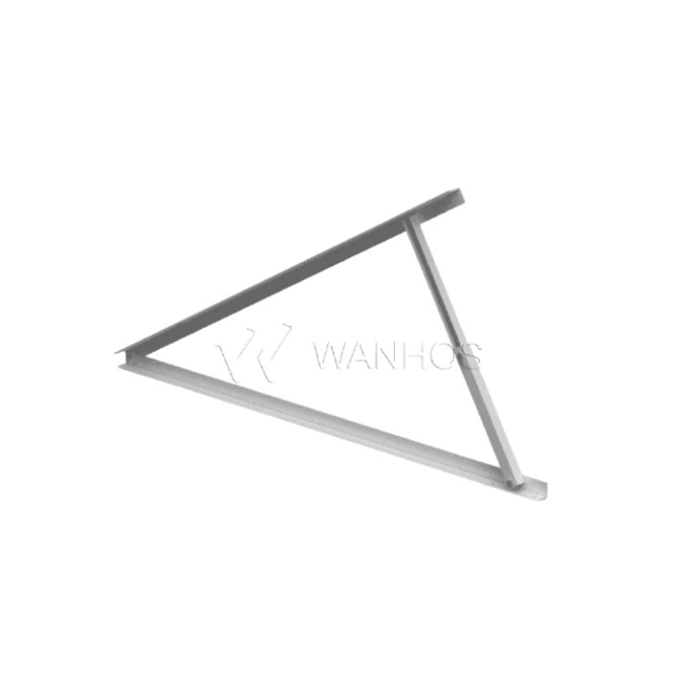 Aluminum solar tribracket by Wanhos, built with AL6005-T5 aluminum and anodized finish. Engineered for flat roof PV systems, resisting corrosion, wind (60m/s), and snow loads (1.4KN/m²).