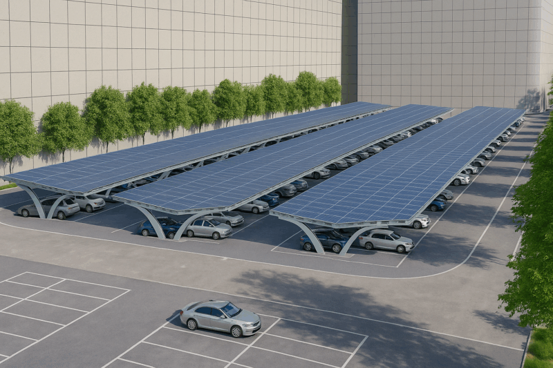 How do solar carports integrate parking with PV power generation?