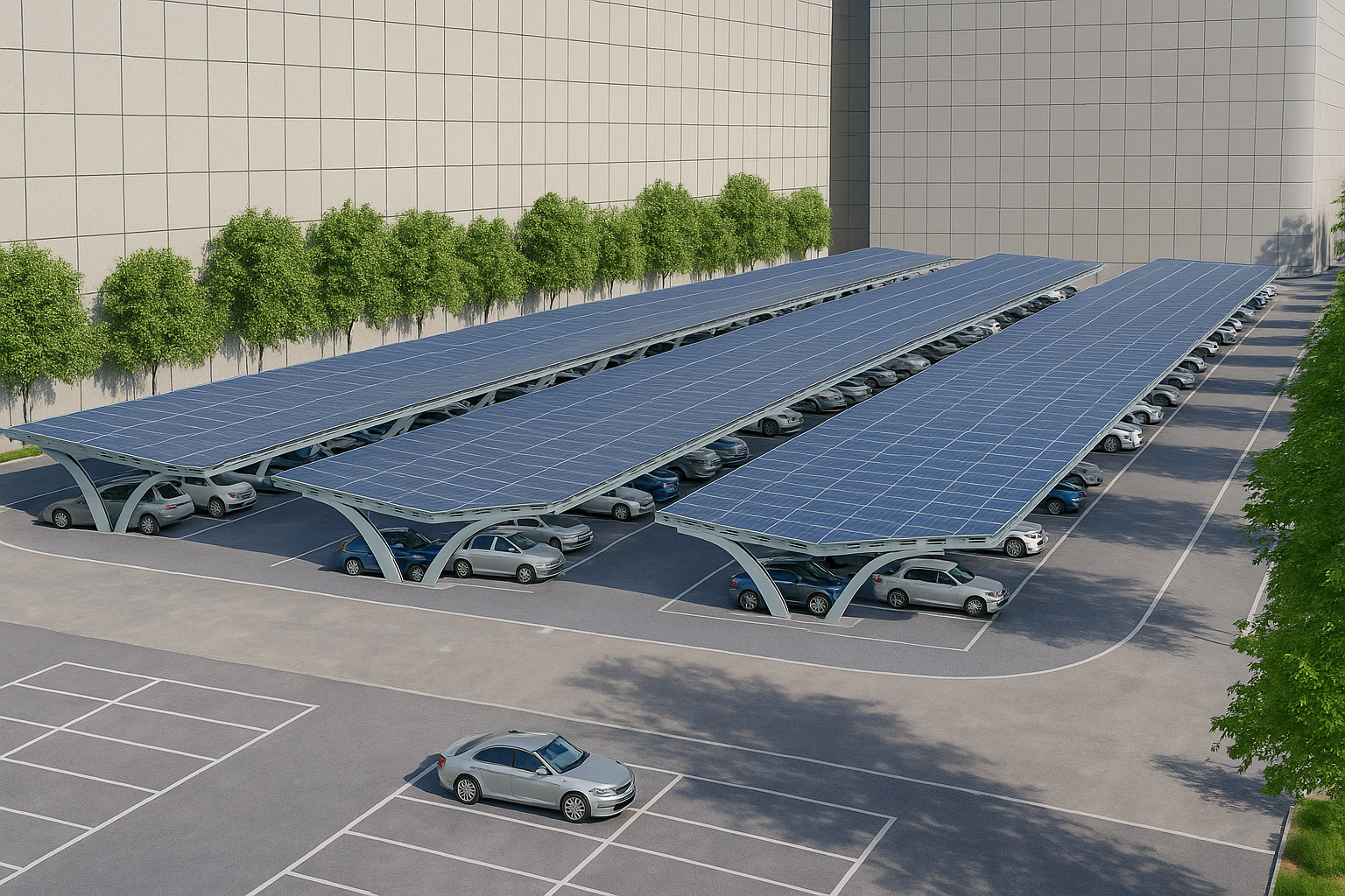 How do solar carports integrate parking with PV power generation?